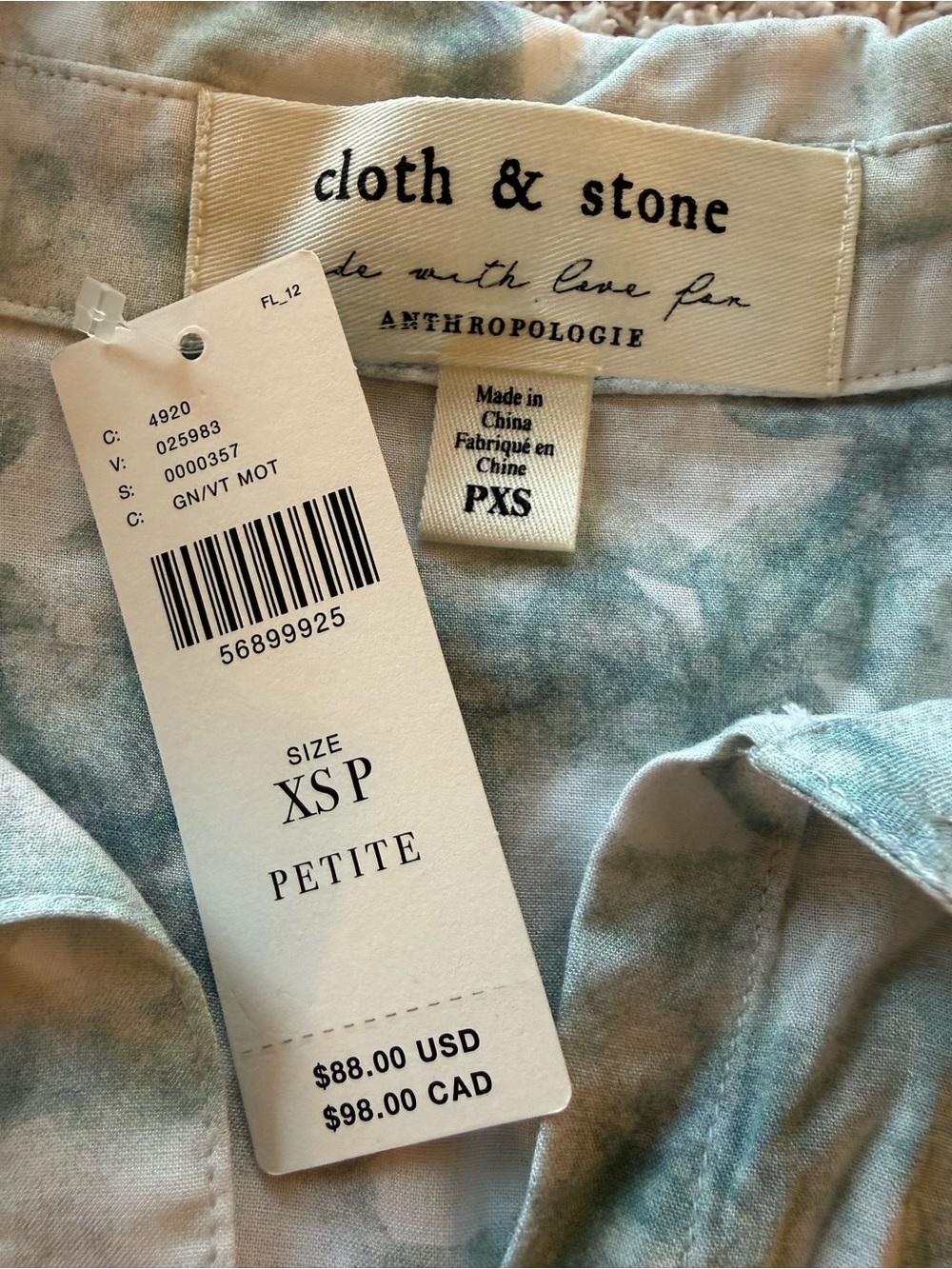 🍃 NWT Anthropologie Cloth & Stone Tie Dye Button Down Top Petite XS